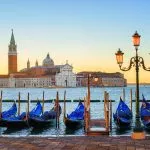 Gondolas and San Giorgio Maggiore island, Venice, Italy