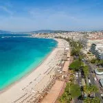 Panorama of Cannes, Cote d'Azur, France, South Europe. Nice city and luxury resort of French riviera. Famous tourist destination with nice beach and Promenade de la Croisette on Mediterranean sea