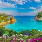 Panoramic view of Paleokastritsa lagoon bay on Corfu island, Greece